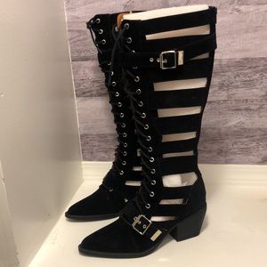 🛍️4/$20🛍️ladder cut out tall boots | size 8 | faux suede | Forever 21